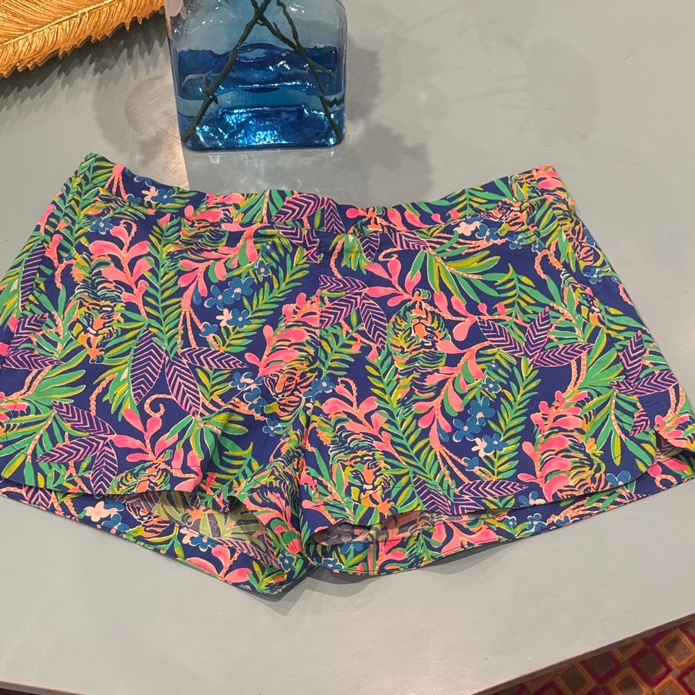 Lilly Pulitzer High Waist Shorts in Blue and Pink Tropical Print